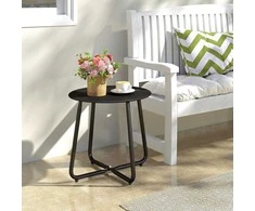 HollyHOME apvalus metalinis lauko pagalbinis staliukas, juodas, 40 × 45 cm, EURST-BK