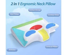 HOMCA ergonominė kaklo pagalvė iš atminties putų, 60 × 40 cm, nuimamas užvalkalas, balta, PL02