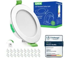 HOMEOW įleidžiami LED šviestuvai, 5 W, 230 V, reguliuojami, 68–80 mm, 3 spalvų temperatūros, 20 vnt. rinkinys