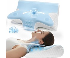Honfay ortopedinė ergonominė pagalvė iš atminties putų, drugelio formos, 60 × 42 × 14/12 cm, mėlyna