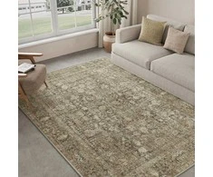 HUGEAR kilimas 150 × 210 cm, polipropilenas, neslystantis, skalbiamas, žemas plaukas, rudas, X23IU0027