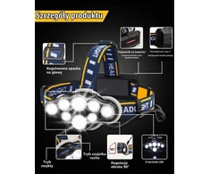 Hyted įkraunamas LED galvos žibintas 18000 lm, IPX4, 8 režimų