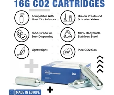 ICO CO2 srieginiai 16 g balionėliai dviračių padangų pripūtimui, 10 vnt. rinkinys