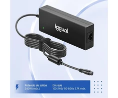 iggual universalus nešiojamųjų kompiuterių įkroviklis 240 W, 6 keičiami kištukai, 18–20 V, 12 A, 2.4 m laidu, CUA-6T-240 W