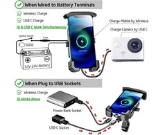 iMESTOU belaidis telefono laikiklis motociklui su 15W Qi įkrovimu ir USB-C jungtimi, tinkamas 4–7 colių išmaniesiems telefonams, modelis M14A