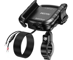 iMESTOU motociklinis telefono laikiklis su USB-C 36 W greitu įkrovimu, tinka 5.4–7.2 colių telefonams, tvirtinimas prie 12–32 mm vairo KWG-M8