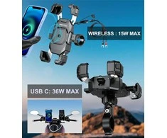 iMESTOU motociklo telefono laikiklis su belaidžiu ir USB-C įkrovimu 36 W, tinka 14–18,3 cm telefonams, M11
