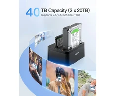 Inateck dviejų lizdų SATA HDD/SSD dokavimo stotelė USB 3.0 su autonominiu klonavimu SA02002-BK
