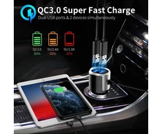 INF automobilinis Bluetooth FM siųstuvas Bluetooth 5.0 su 2 USB jungtimis, AUX ir LED