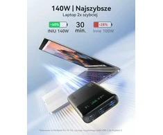 INIU 25000mAh 140W nešiojamas maitinimo bankas su 2x USB-C ir USB-A, juodas