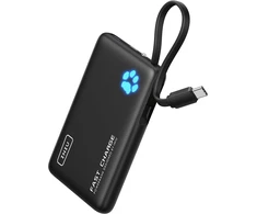 INIU išorinis akumuliatorius 10000 mAh 45 W su įmontuotu USB-C laidu, PD3.0, QC4.0, juodas