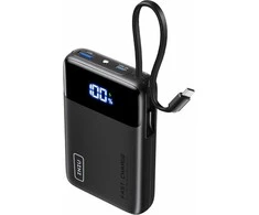 INIU P51L powerbank 20000 mAh su integruotu USB-C kabeliu, 45 W PD3.0 / QC4.0, juodas