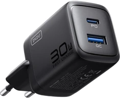 INIU sieninis įkroviklis 30 W, 2 USB lizdai (USB-C + USB-A), GaN, PD 3.0 greitasis įkrovimas, A12-E1-1P