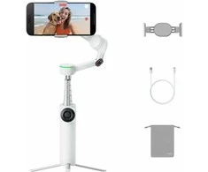 Insta360 Flow 2 Pro baltas išmanusis 3 ašių stabilizatorius telefonui su AI sekimu, 360° panoraminiu stovu ir selfie lazdele