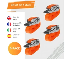 INTAKO transportavimo diržų rinkinys su įtempėju, 800 kg, 4 m, 25 mm, oranžiniai, 4 vnt.