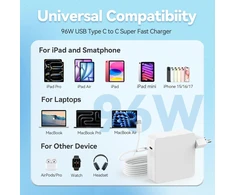 Jaysou nešiojamojo kompiuterio USB-C įkroviklis 96 W, su 2 m USB-C laidu, baltas, JHY96CE modelis