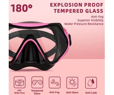 JRing nardymo rinkinys su kauke ir snorkeliu, 180° stiklo kaukė, su silikoninėmis juostomis, priešrūkinė, suaugusiems