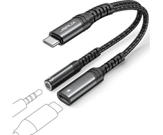 JSAUX USB-C garso ir įkrovimo adapteris su 3,5 mm lizdu, PD 60 W, JSDENZCM0029BL