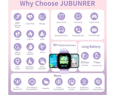 JUBUNRER išmanusis laikrodis vaikams su Bluetooth, žingsniamačiu, kraujospūdžio ir pulsometru, IP68, kidfit-violet