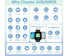 JUBUNRER vaikiškas išmanusis laikrodis IP68, Bluetooth, AMOLED 1,37 colio, pulsas, žingsniamatis