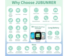 JUBUNRER vaikų išmanusis laikrodis be SIM kortelės, spalvotas 1,37 colio lietimui jautrus ekranas, Bluetooth skambučių funkcija, IP68 atsparumas vandeniui, kidfit-argent