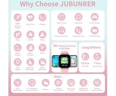 JUBUNRER vaikų išmanusis laikrodis su Bluetooth, širdies ritmo matuokliu, miego stebėjimu, žingsniamačiu, 1,37 colio jutikliniu ekranu, kidfit-rose