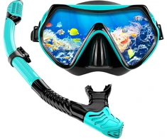KAEFUYS suaugusiųjų snorkelinimo rinkinys su sausu vožtuvu, panoramine 180° mase ir silikoniniu apvadu