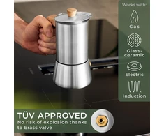 Kavos aparatas WALDWERK espresso kavinukas 300 ml indukcinei, dujinei ir elektrinei viryklei, nerūdijantis plienas, ąžuolo rankena
