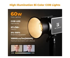 K&amp;F Concept COB fotografavimo šviestuvas 60 W, 2700–6500 K, PL-60B su akumuliatoriumi