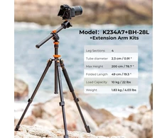 K&amp;F CONCEPT fotoaparato trikojis 200 cm su 360° rutuline galvute K234A7+BH-28L