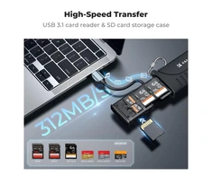 K&amp;F Concept SD kortelių skaitytuvas 2 viename su USB-C ir USB-A, 12 lizdų, juodas KF31.190