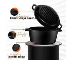 Kichly žalias olandiškas puodas 4,7 l su ketaus dangčiu grilinimui, dvigubos paskirties, juodas KY01495US