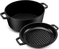 Kichly žalias olandiškas puodas 4,7 l su ketaus dangčiu grilinimui, dvigubos paskirties, juodas KY01495US