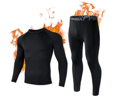 Kiiwah vyriškas termo apatinių komplektas ilgomis rankovėmis, juodas, M, 25-1P Men Thermal Underwear-BK-M