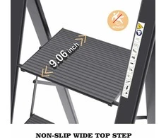 KINGRACK aliuminė keturių laiptelių sulankstoma kopėčių taburetė su porankiu, juoda, 150 kg