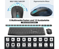 Klaviatūra KOORUI belaidis klaviatūros ir pelės rinkinys 2,4 GHz, QWERTZ, BK0104-Juodas