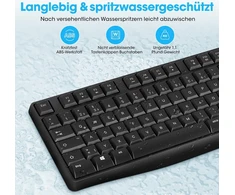 Klaviatūra KOORUI belaidis klaviatūros ir pelės rinkinys 2,4 GHz QWERTZ, 104 klavišai, BKC01-Juodas
