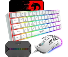 Klaviatūra KUIYN žaidimų klaviatūros ir pelės rinkinys su konsolių adapteriu, 61 klavišo RGB, 2400 DPI, 4 viename, baltas