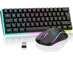 Klaviatūra RedThunder belaidis žaidimų klaviatūros ir pelės rinkinys 60%, QWERTZ, RGB, 2,4 GHz K62