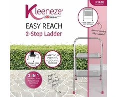 Kleeneze dviejų pakopų sulankstoma plieninė buitinė kopėčių pakyla 80 cm, apkrova 150 kg, rožinė pilka