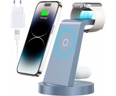 KLiHD 3-in-1 belaidė įkrovimo stotelė Phone, Watch ir Pods, 18 W, mėlyna, CW350