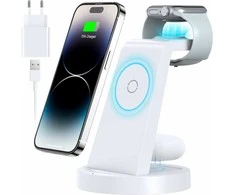 KLiHD 3‑in‑1 belaidė įkrovimo stotelė Phone telefonams, iWatch ir Pods, 18 W, balta