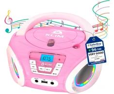 KLIM Candy Kids vaikiškas nešiojamas CD grotuvas su FM radiju, 13 W, rožinis, KCDY