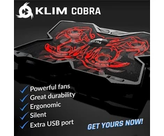 KLIM Cobra nešiojamojo kompiuterio aušinimo stovas su 4 ventiliatoriais ir USB