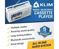 KLIM nešiojamas kasetinis magnetofonas su AM/FM radiju, Bluetooth ir USB KLSIN4825