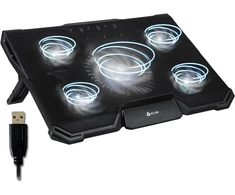 KLIM nešiojamojo kompiuterio aušinimo padėklas su 5 ventiliatoriais ir 2 USB jungtimis, K80