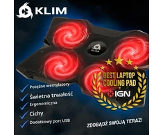 KLIM nešiojamojo kompiuterio aušinimo stovas su 4 ventiliatoriais ir 2 USB jungtimis, k147