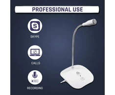 KLIM Talk stalinis vienkryptis USB mikrofonas su USB-A jungtimi, baltas