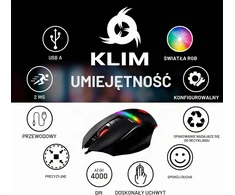 KLIM žaidimų pelė USB, optinė, 4000 DPI, 7 programuojami mygtukai, KLIM Skill