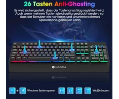 KOORUI žaidimų klaviatūra QWERTZ su RGB apšvietimu ir riešo atrama K0104
